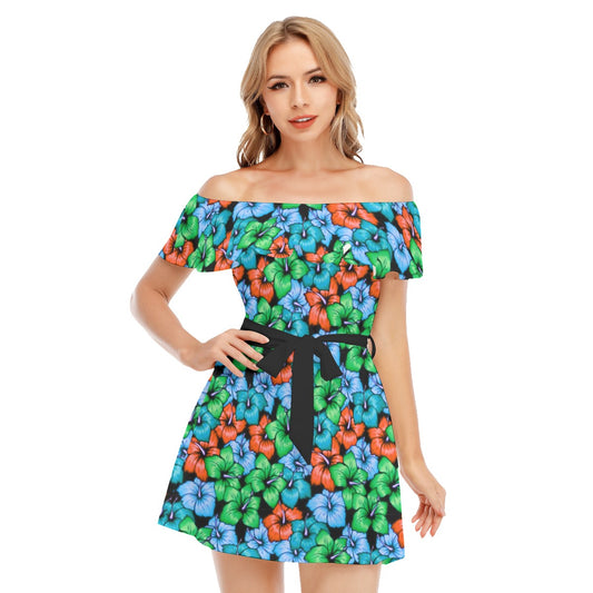 Tropic Flowers Women's Off-shoulder Dress With Ruffle