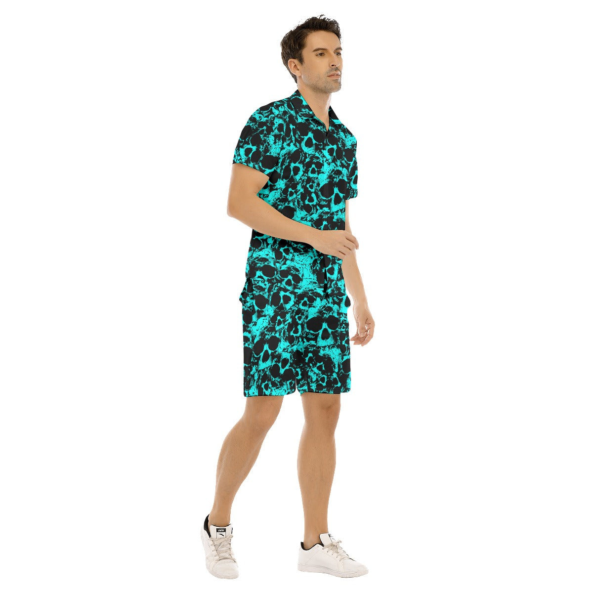 Men's Teal Skull Gang Short Sleeve Shirt Sets