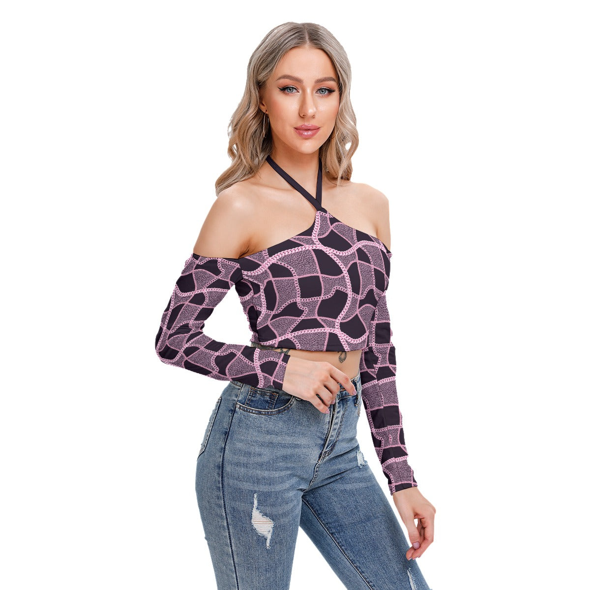 Bellafonte Animal Print Women's Halter Lace-up Top