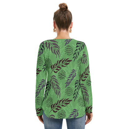 Exotic Leaves Women's Long Sleeve Neckline Tie Sweatshirt