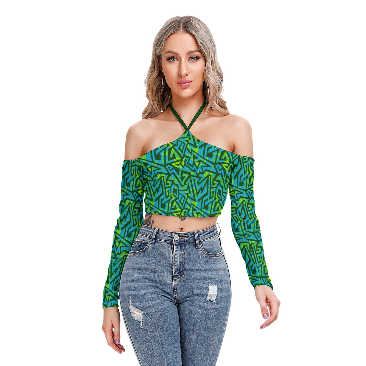 Colorful Geometric Women's Halter Lace-up Top