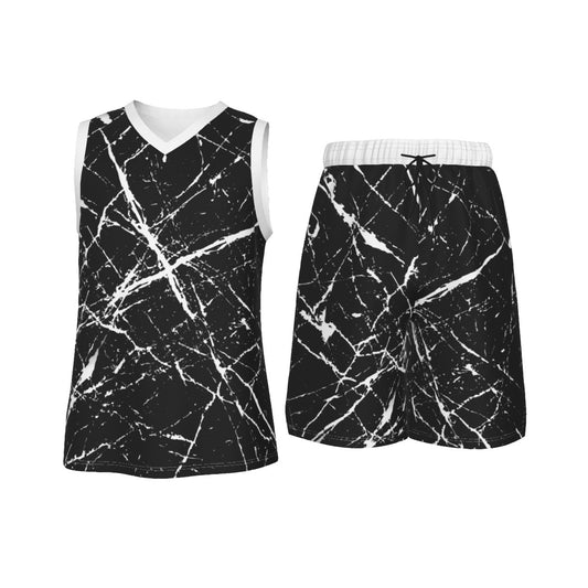 Black & White Splatter Spots Men's V Neck Basketball Suit