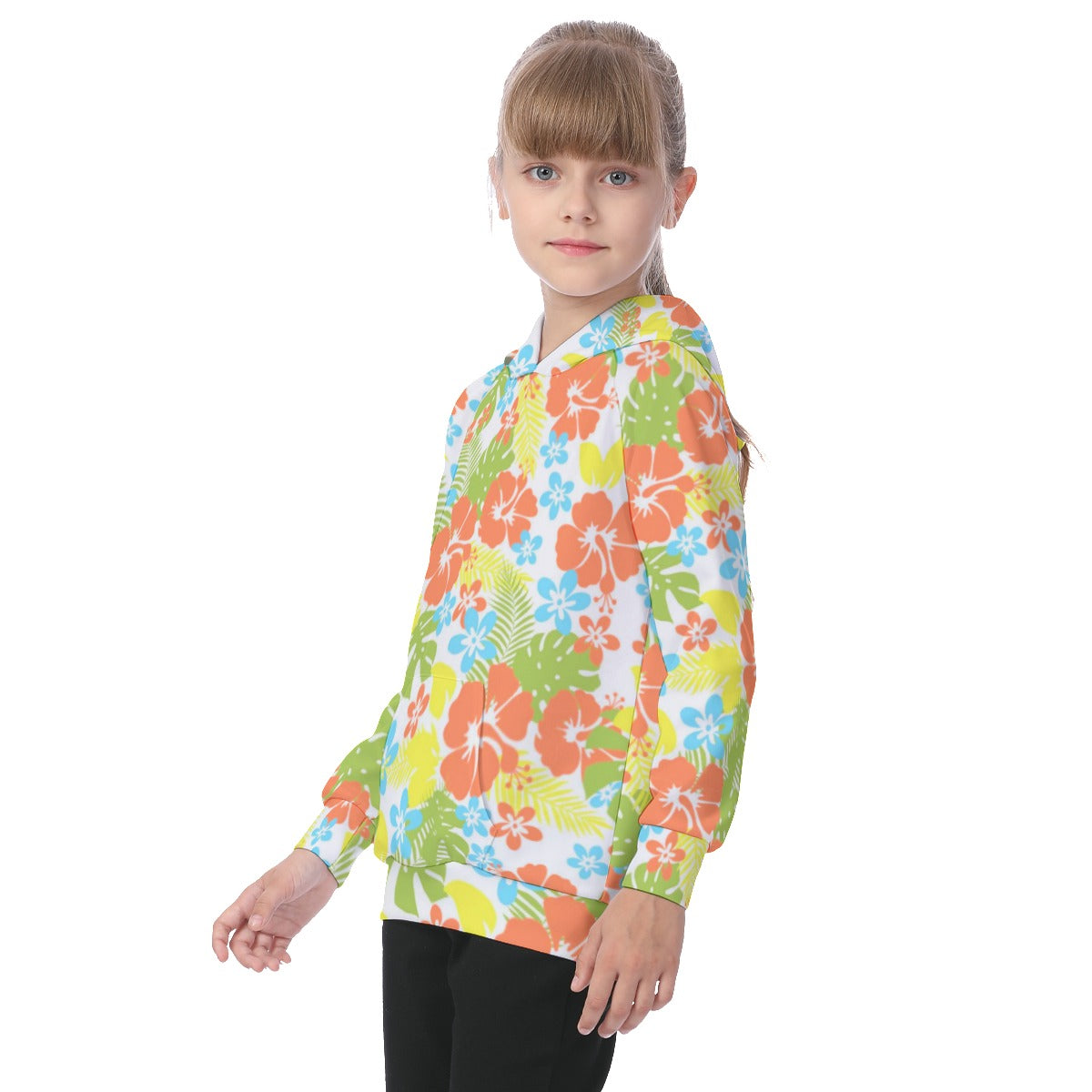 Tropical Hawaiian Flowers Kid's Raglan Pullover Hoodie