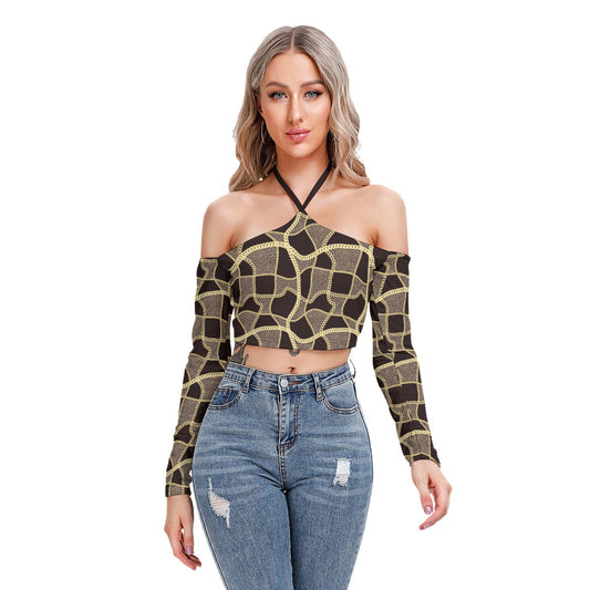 Bellafonte Animal Print Women's Halter Lace-up Top