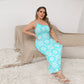 Abstract Flowers Women's Oblique-Shoulder Exposure Dress With Side Split (Plus Size)
