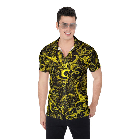 Cute Flowers Black & Yellow Men's Button Up Shirt