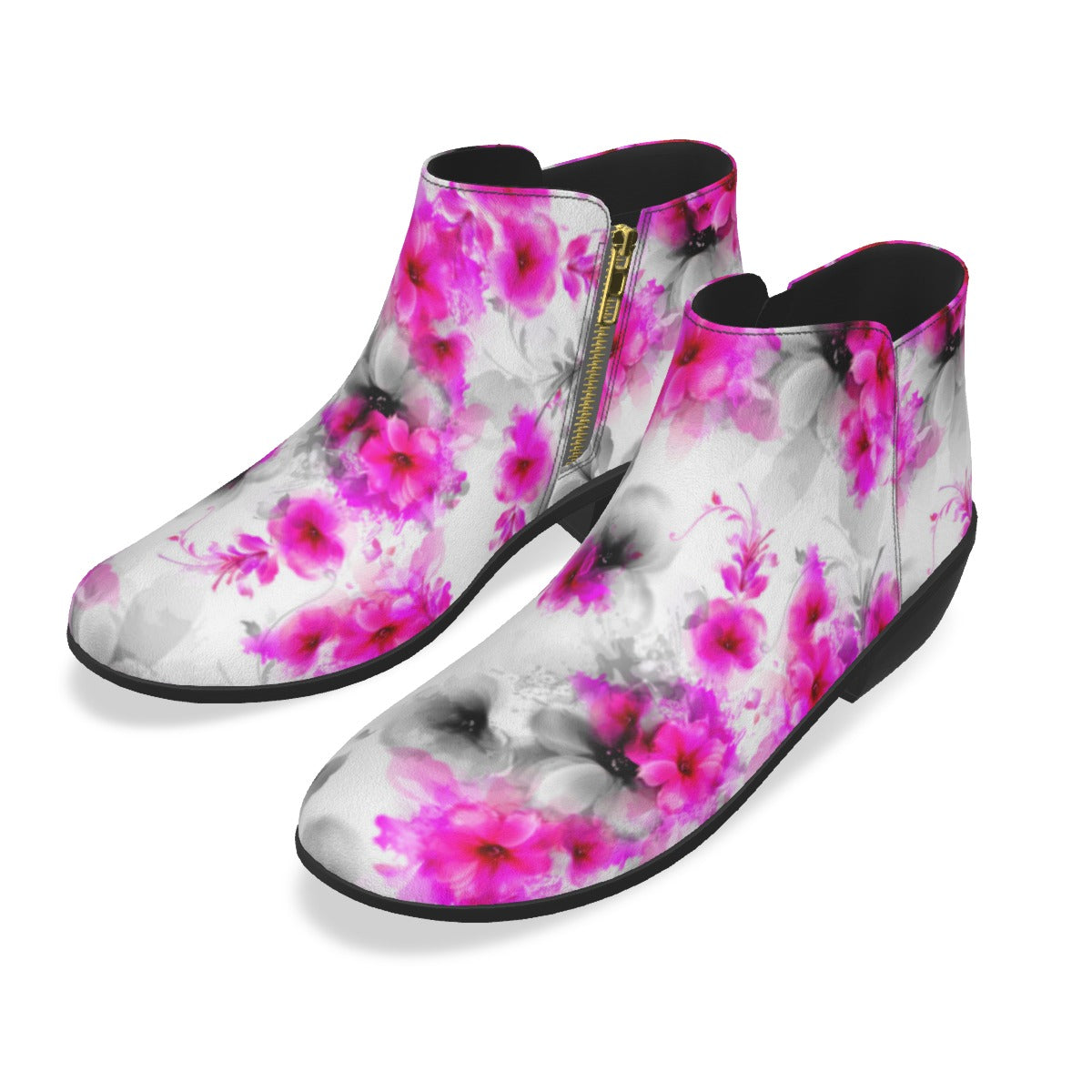 Pink Abstract Flowers Men's Fashion Boots