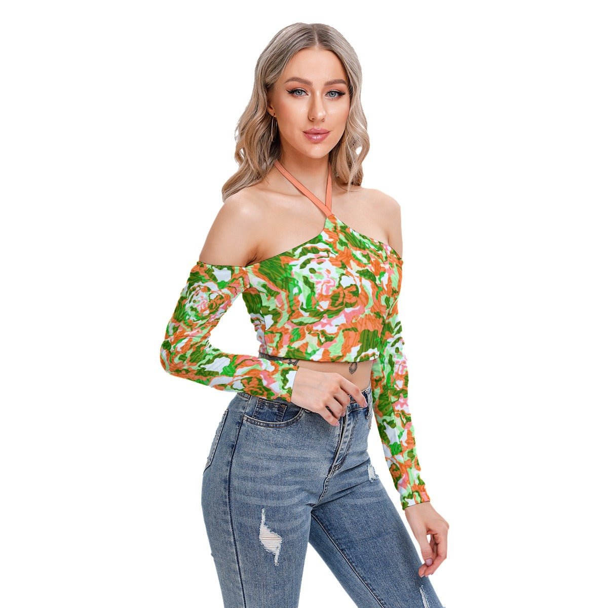 Colorful Abstract Women's Halter Lace-up Top