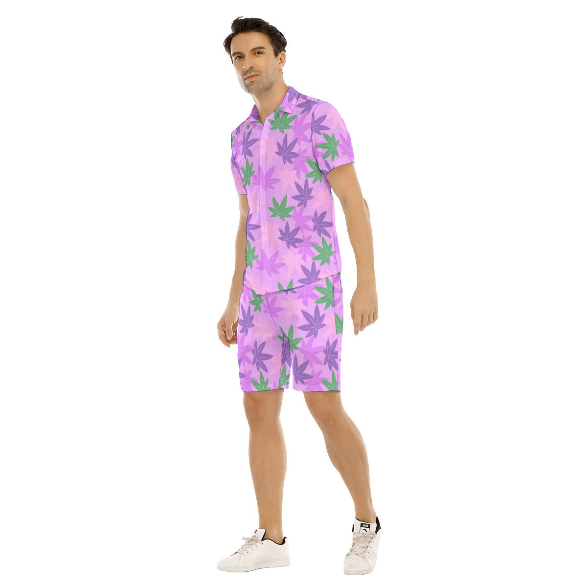 Men's Colorful Pot Leaves Short Sleeve Shirt Sets