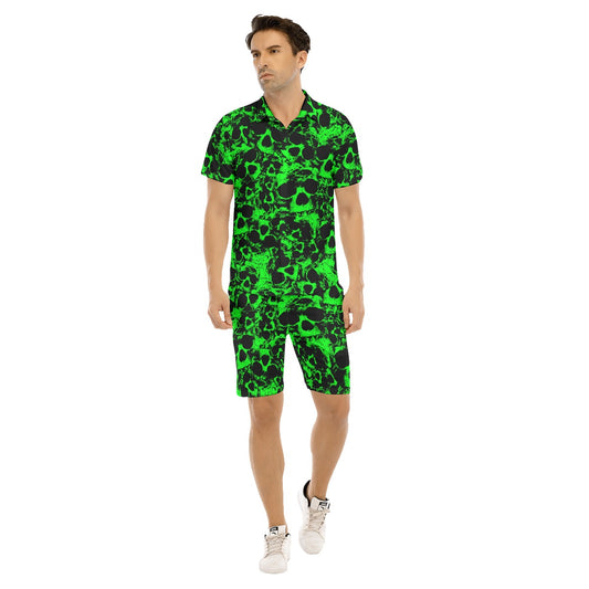 Men's Green Skull Gang Short Sleeve Shirt Sets