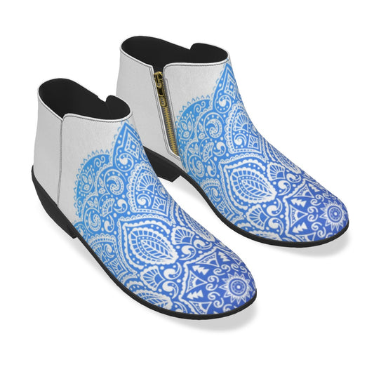 Beautiful Blue Flower Men's Fashion Boots