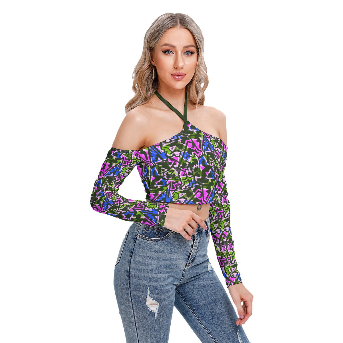 Colorful Geometric Women's Halter Lace-up Top