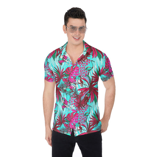 Tropical Birds With Flowers Men's Button Up