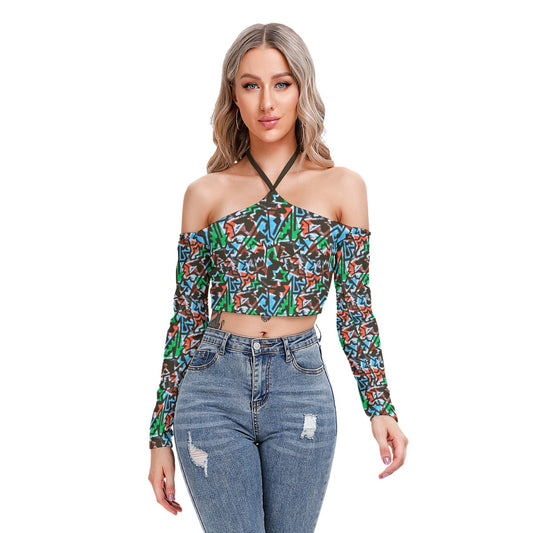 Colorful Geometric Women's Halter Lace-up Top