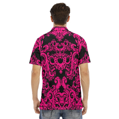 Pink & Black Baroque Pattern Men's Polo Shirt | Velvet