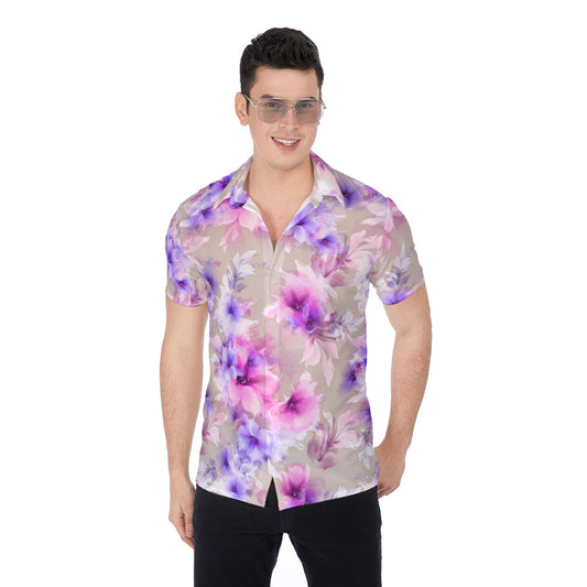 Purple & Pink Abstract Flowers Men's Button Up