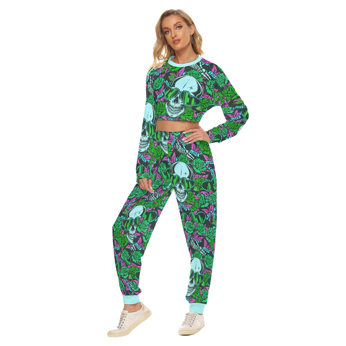 Love Skulls & Roses Women's Crop Sweatshirt Suit