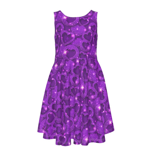 Lovely Purple Hearts Kid's Sleeveless Vest Dress