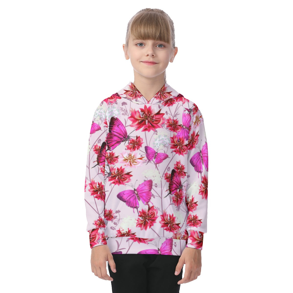 Beautiful Cornflowers and Butterflies Kid's Raglan Pullover Hoodie