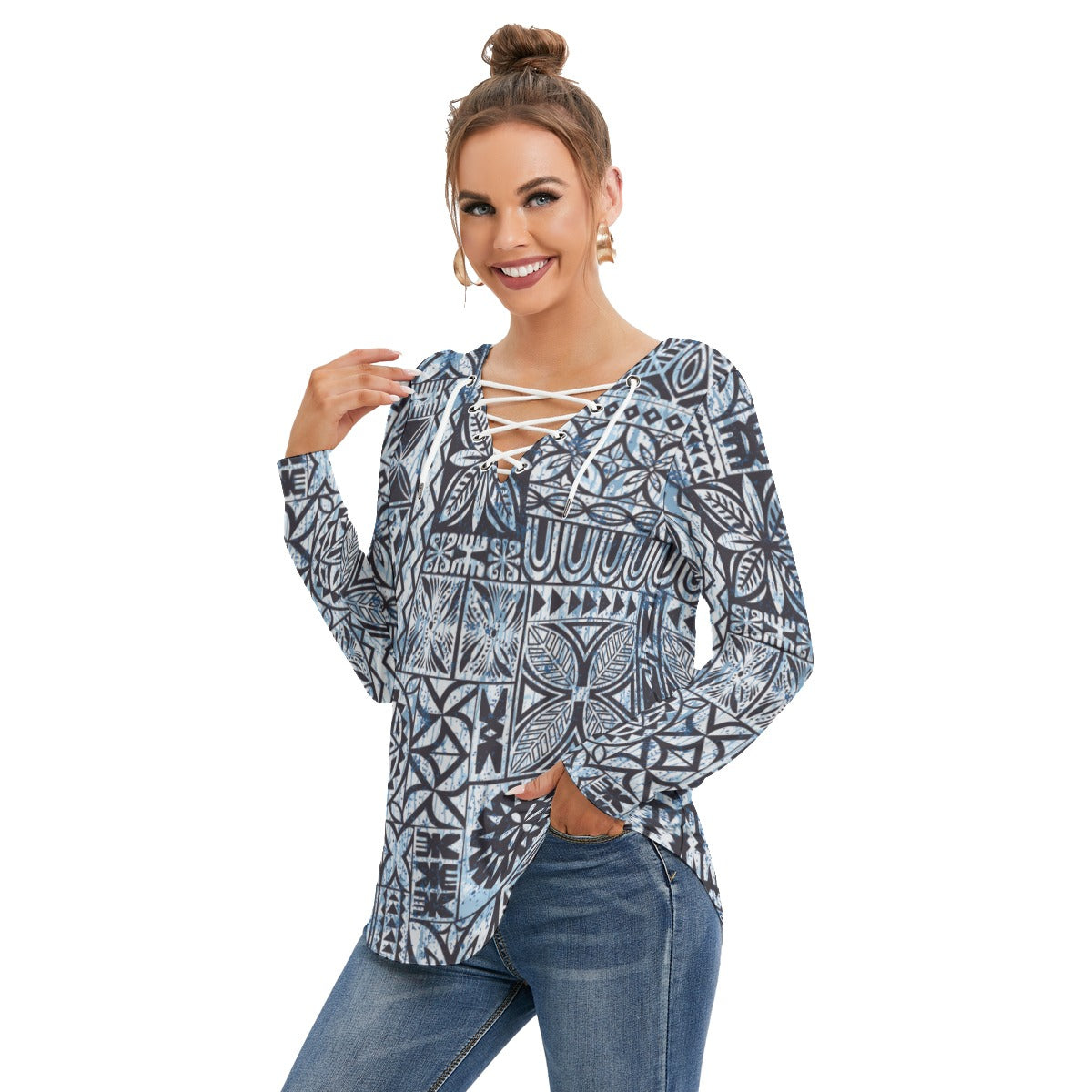 Hawaiian Style Women's Long Sleeve Neckline Tie Sweatshirt