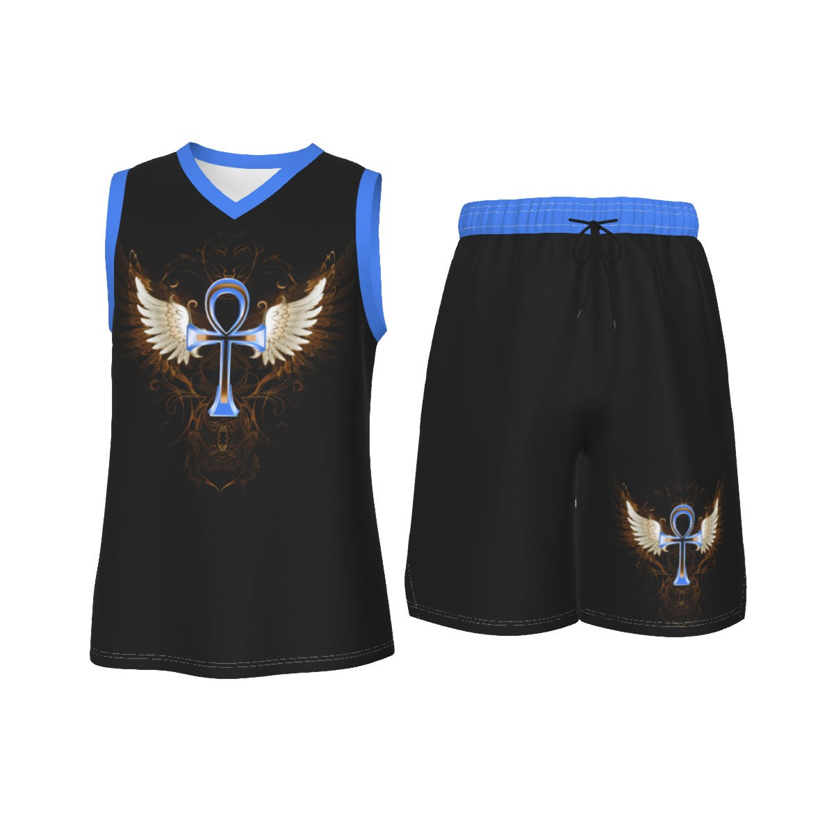 Blue Ankh Men's V Neck Basketball Suit