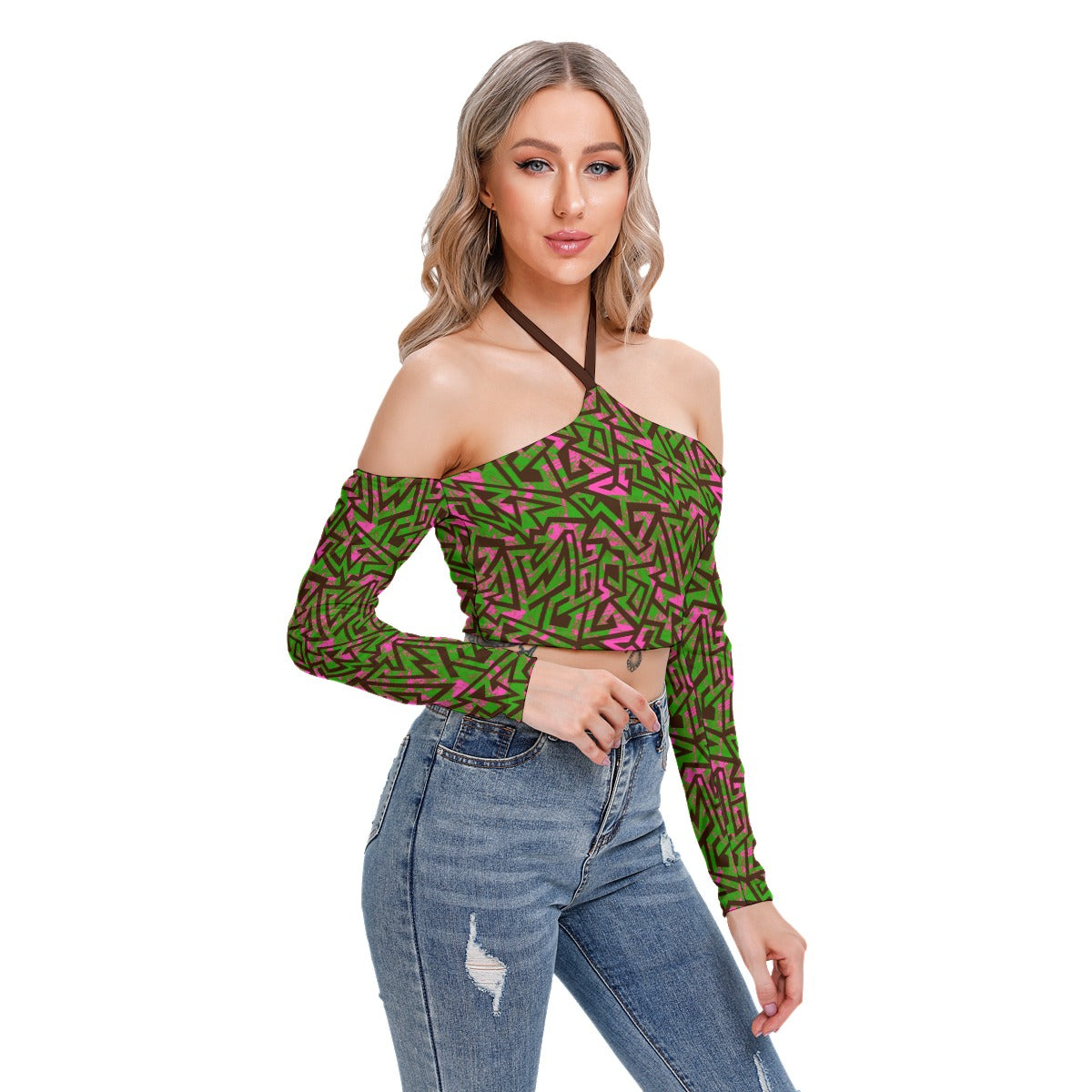 Colorful Geometric Women's Halter Lace-up Top