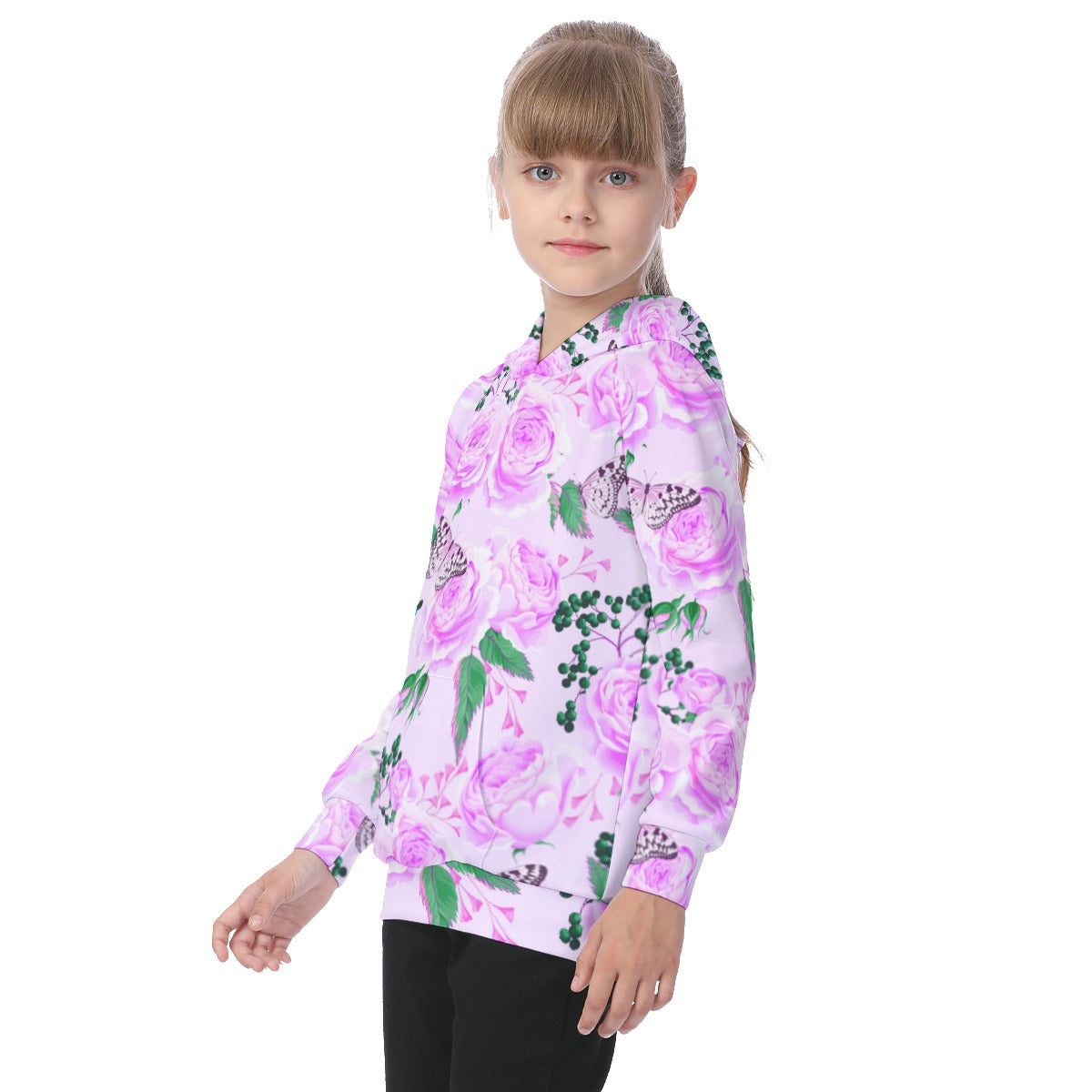 Beautiful Roses and Butterflies Kid's Raglan Pullover Hoodie