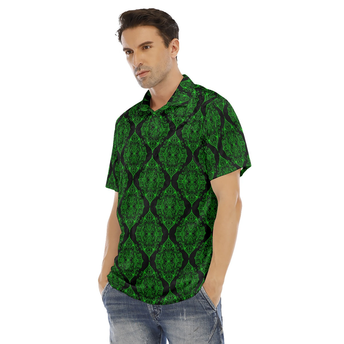 Ottoman Ethnic Black & Green Men's Polo Shirt | Velvet