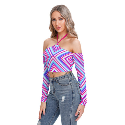 Bold Bright Geometric Neon Colors Women's Halter Lace-up Top