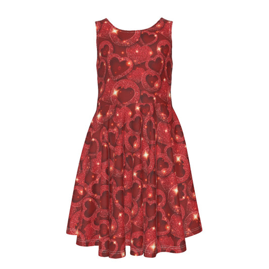 Lovely Red Hearts Kid's Sleeveless Vest Dress