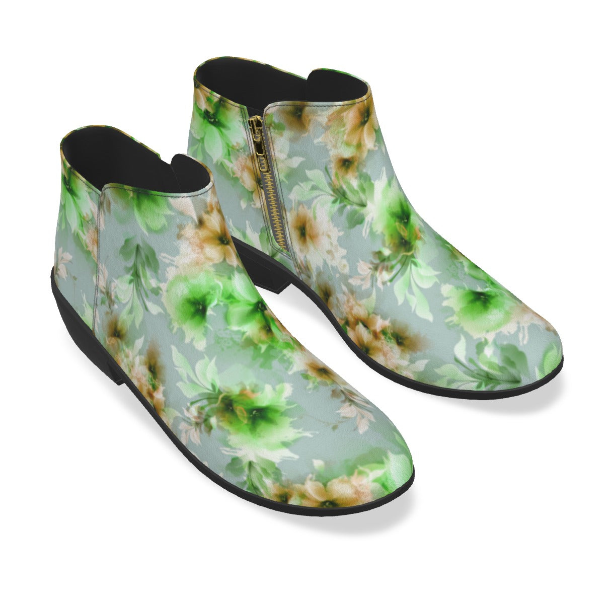 Orange & Green Abstract Flowers Men's Fashion  Boots