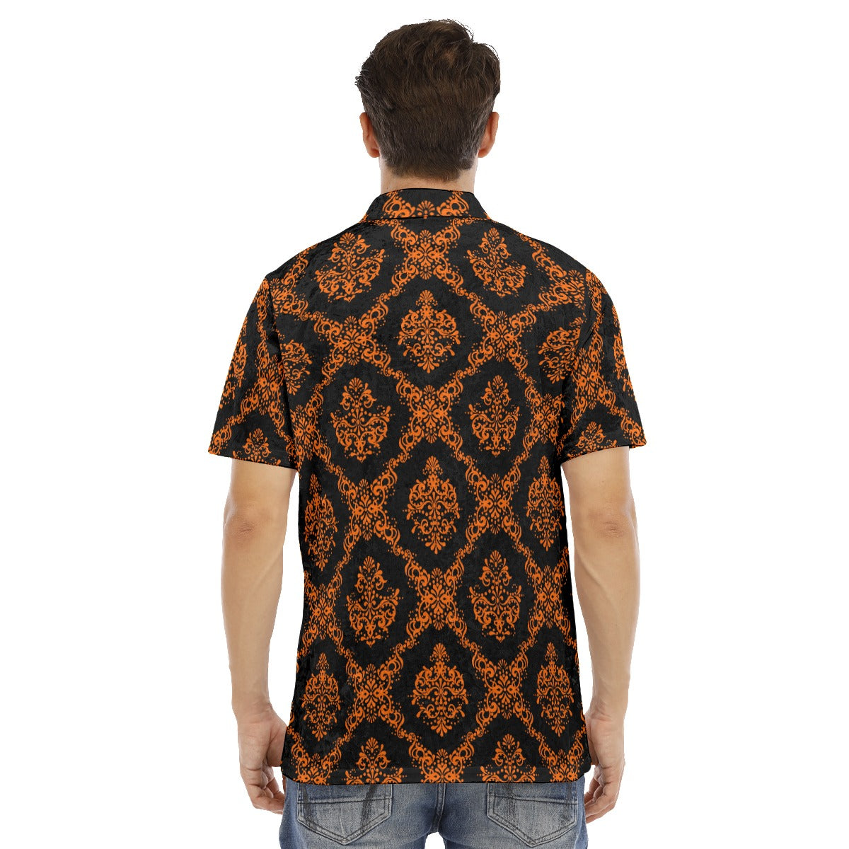 Orange & Black Ethnic Men's Polo Shirt | Velvet