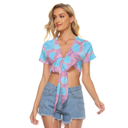 Light Blue Roses Women's Bandage Crop Top