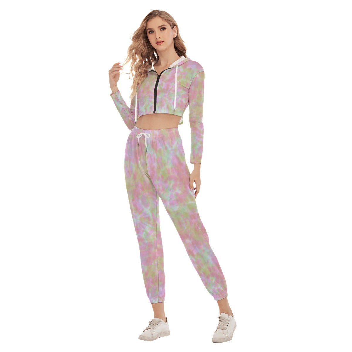 Tie Dye Women's Crop Hoodie Sports Sets