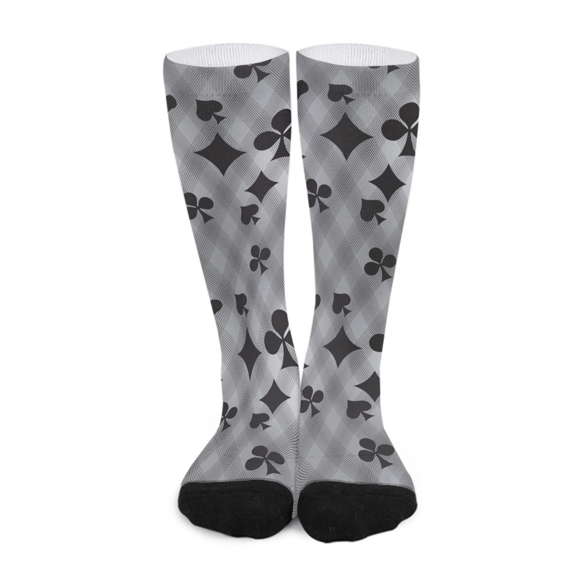 Grey & Black Playing Card Long Socks