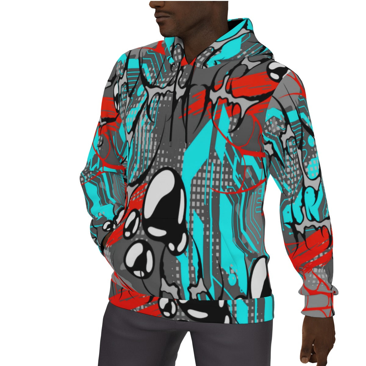 Cyber Tribal Gothic Style Men's Thicken Pullover Hoodie