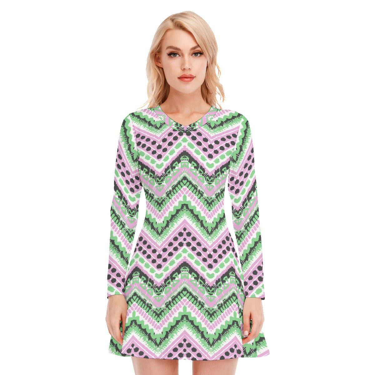 Ethnic Vintage Tribal Women's V-neck Long Sleeve Dress