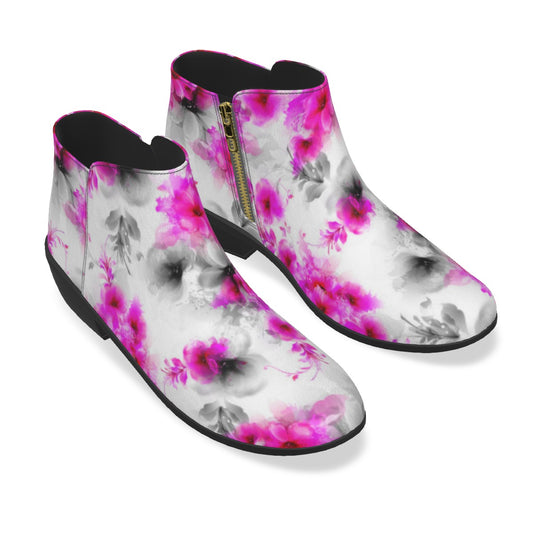 Pink Abstract Flowers Men's Fashion Boots