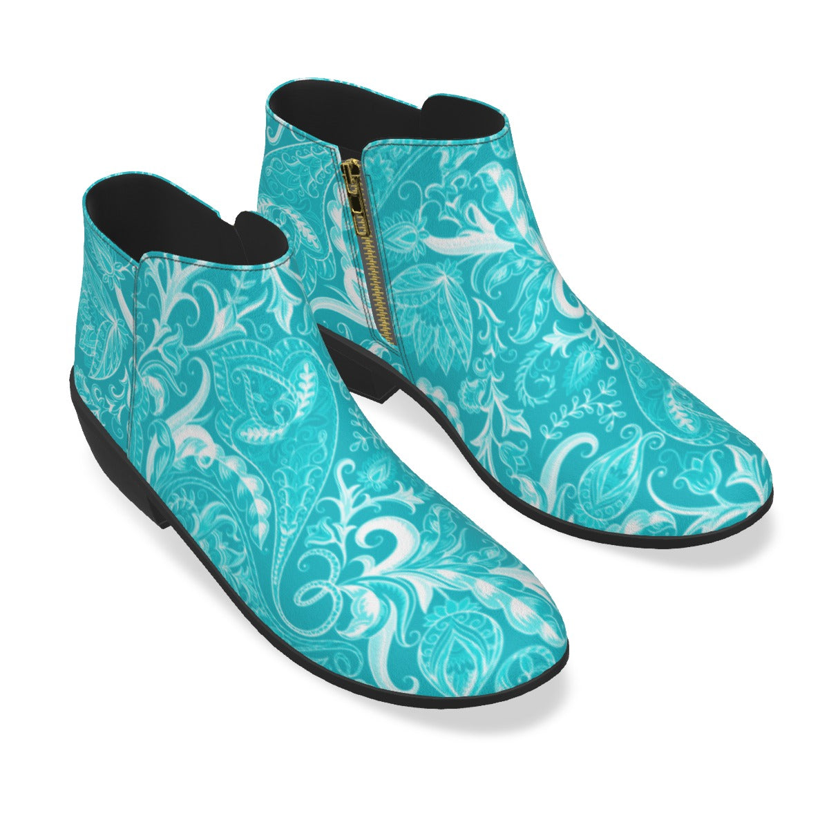 Cute Flowers Teal & White Men's Fashion Boots