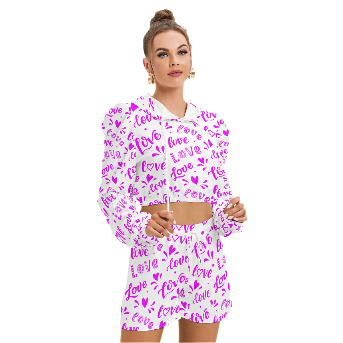 Love Pattern Women's Mirco Fleece Hoodie And Shorts Set