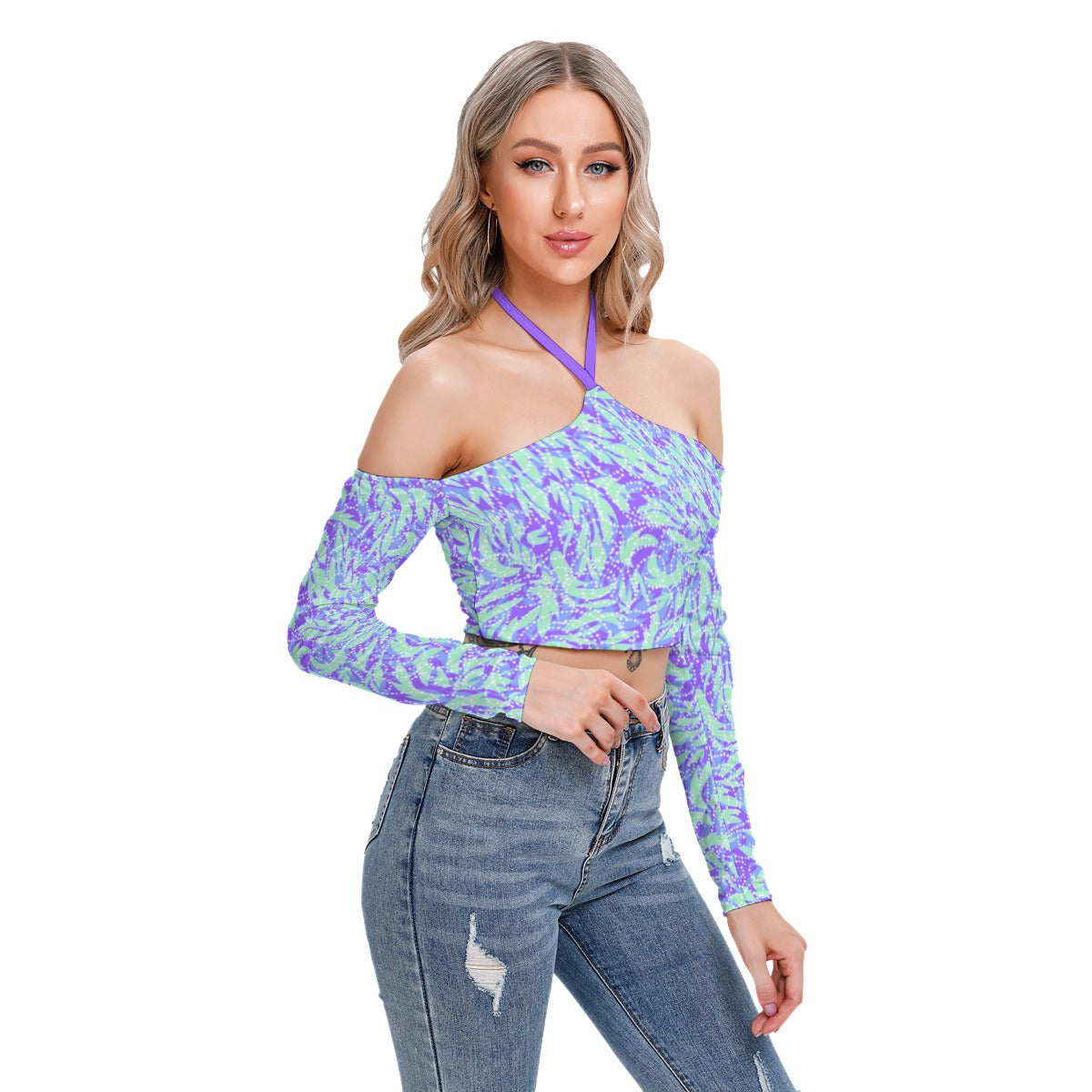 Colorful Abstract Women's Halter Lace-up Top