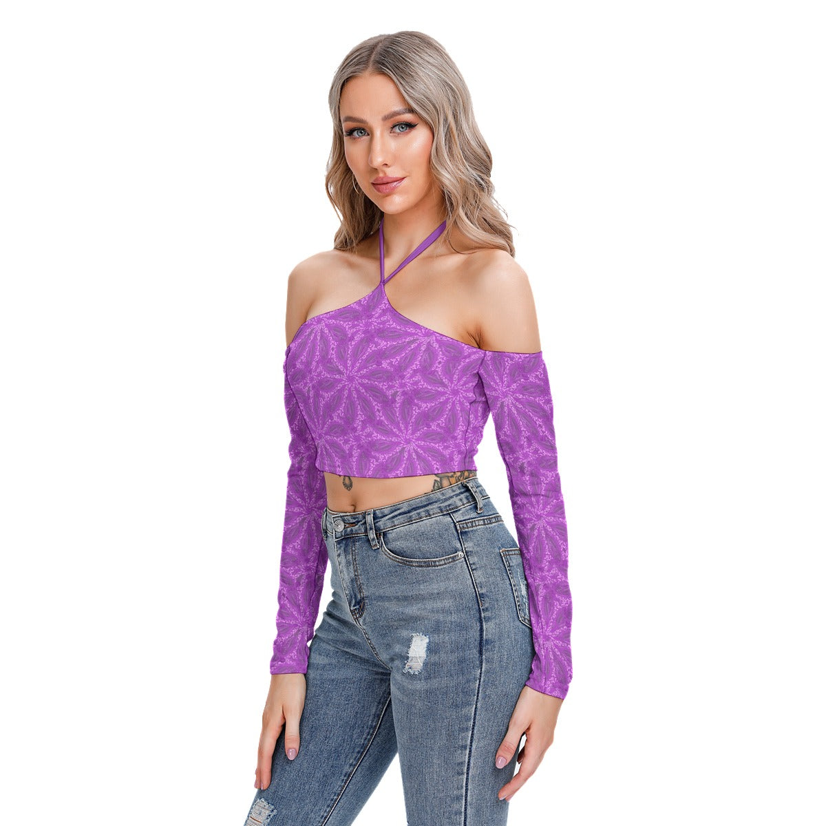 Purple Abstract Women's Halter Lace-up Top