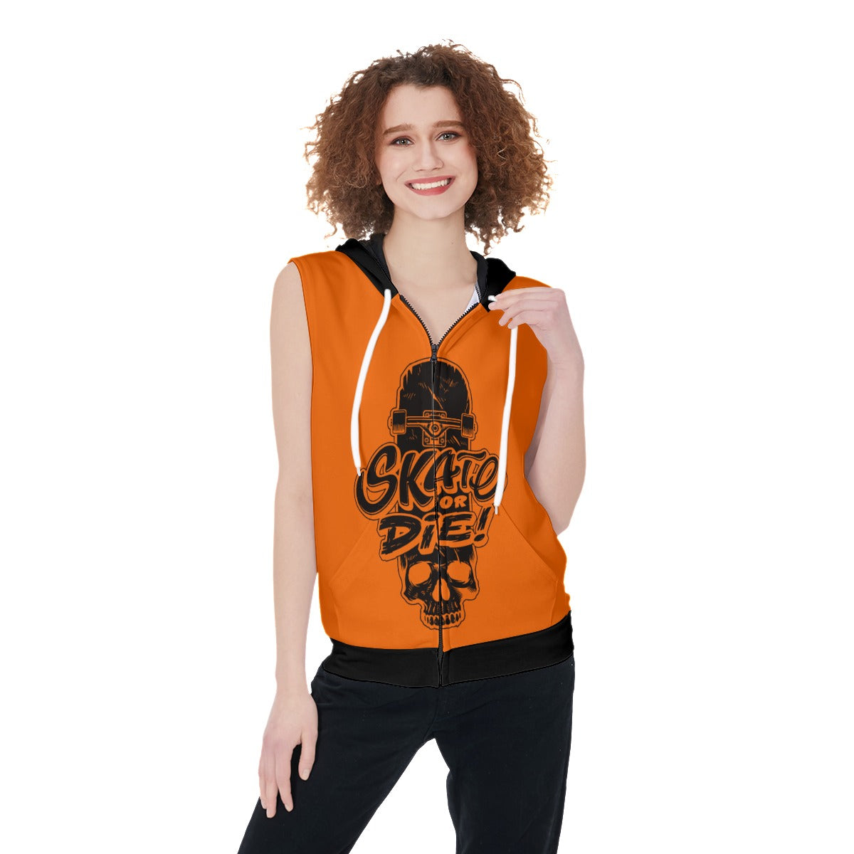 Skate Or Die Women's Zip-up Sleeveless Hoodie