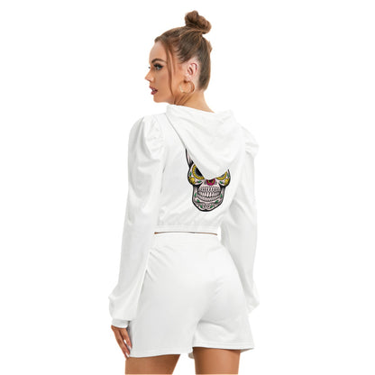 Sugar Skull White Women's Mirco Fleece Hoodie And Shorts Set