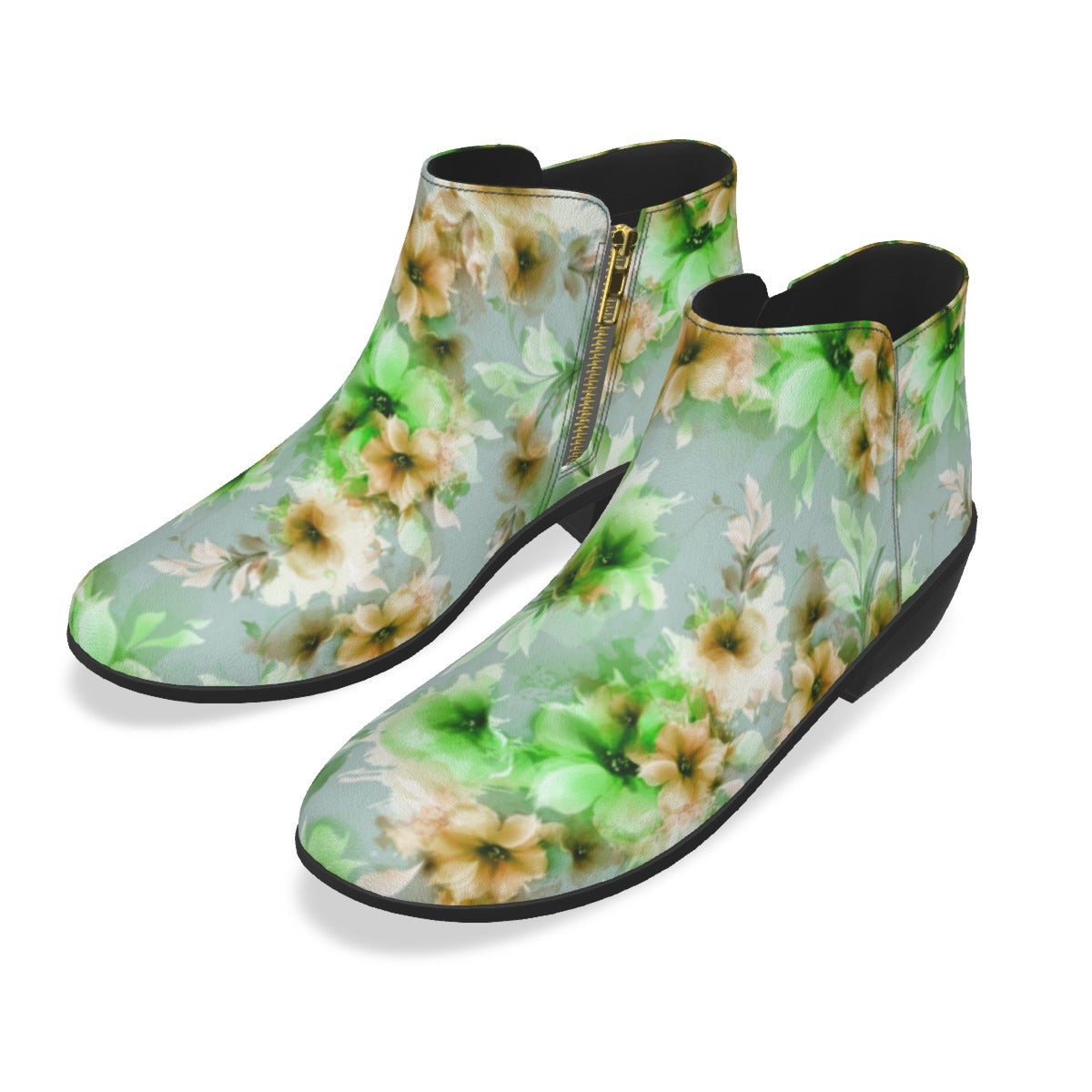 Orange & Green Abstract Flowers Men's Fashion  Boots