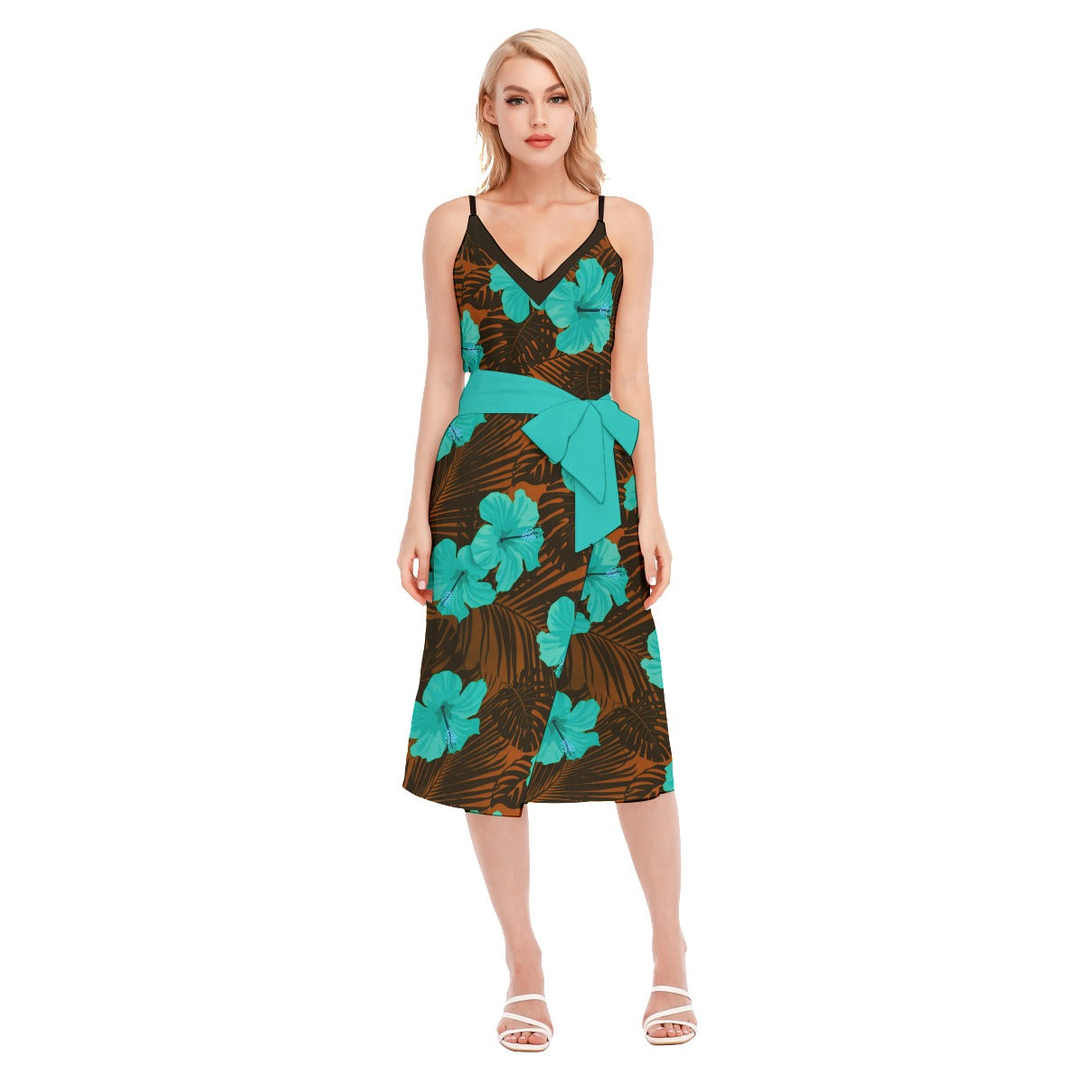 Her Tropical Women's V-neck Cami Dress With Waist Band