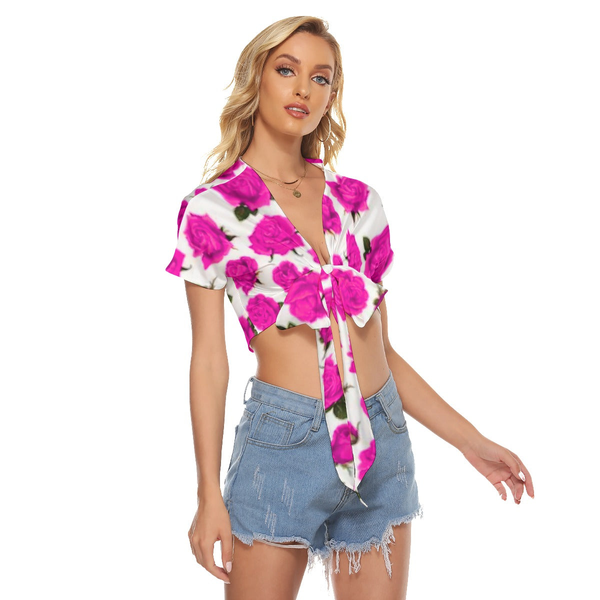 Pink Roses Women's Bandage Crop Top