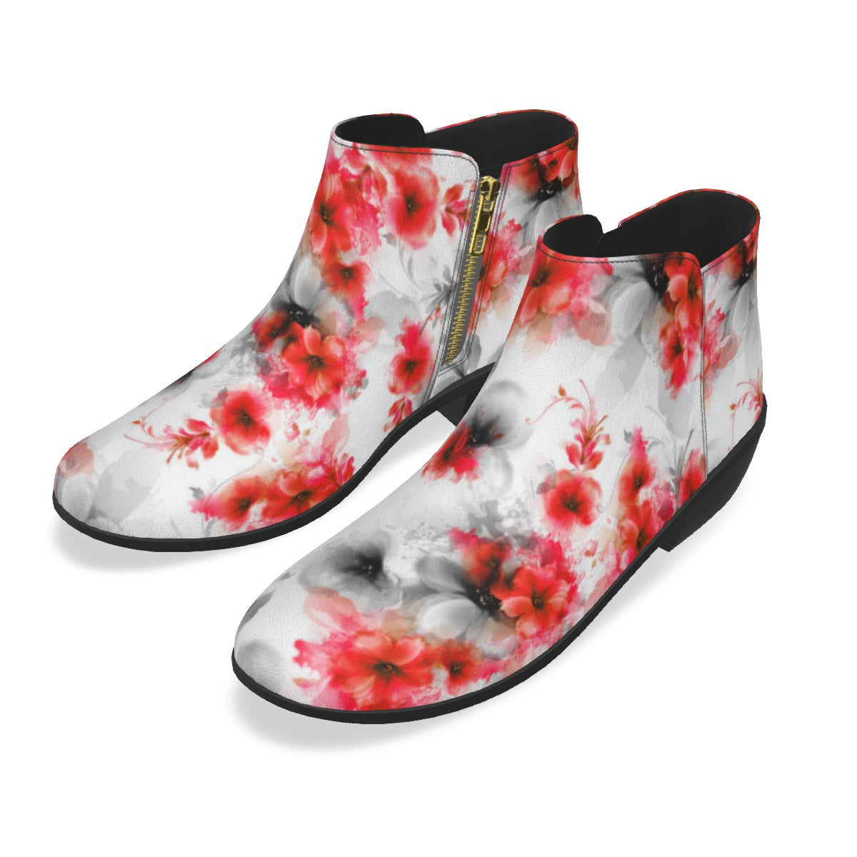 Red Abstract Flowers Men's Fashion Boots