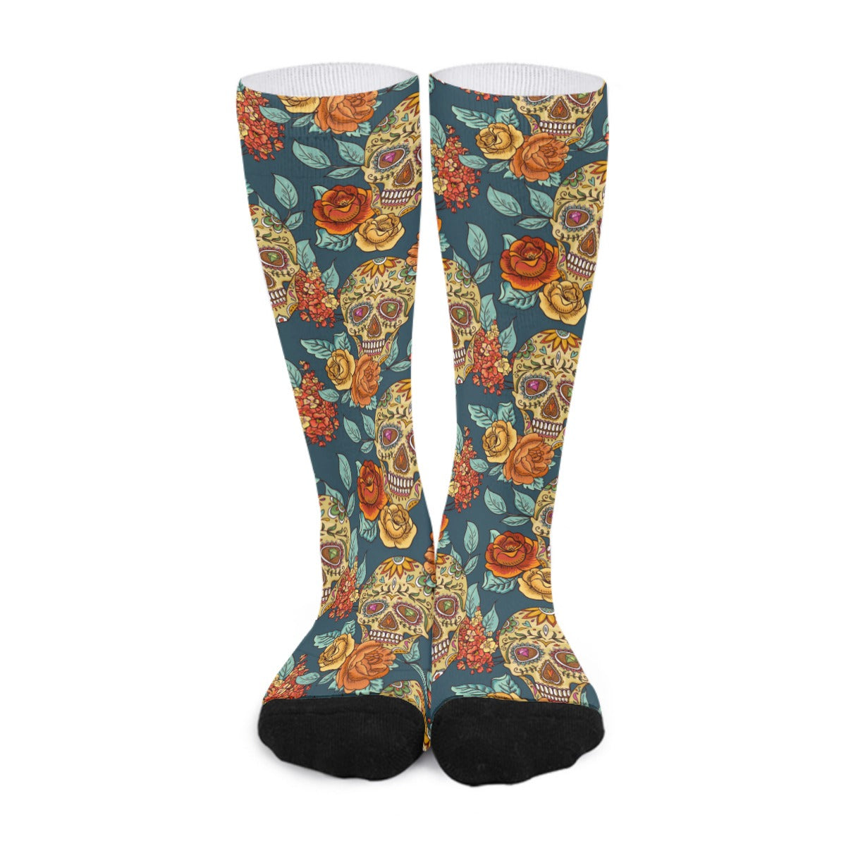 Skull Diamond Eyes & Flowers Long Socks