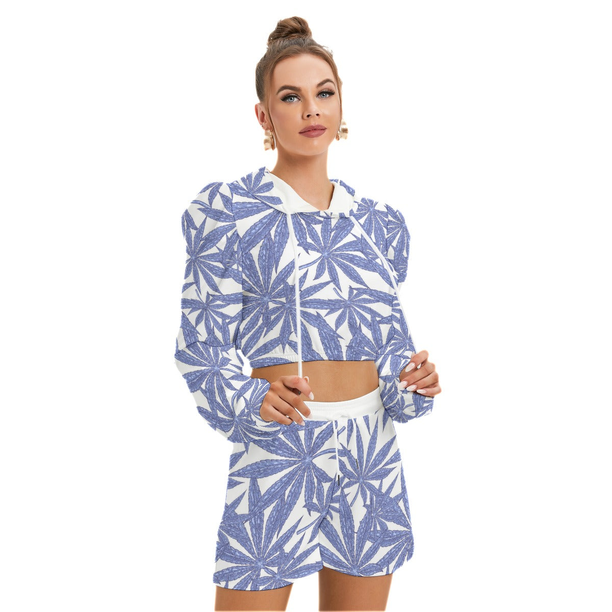 Cannabis Leaves Marijuana Women's Mirco Fleece Hoodie And Shorts Set